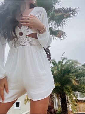 Le Lis Cream Open-Knit Jumpsuit